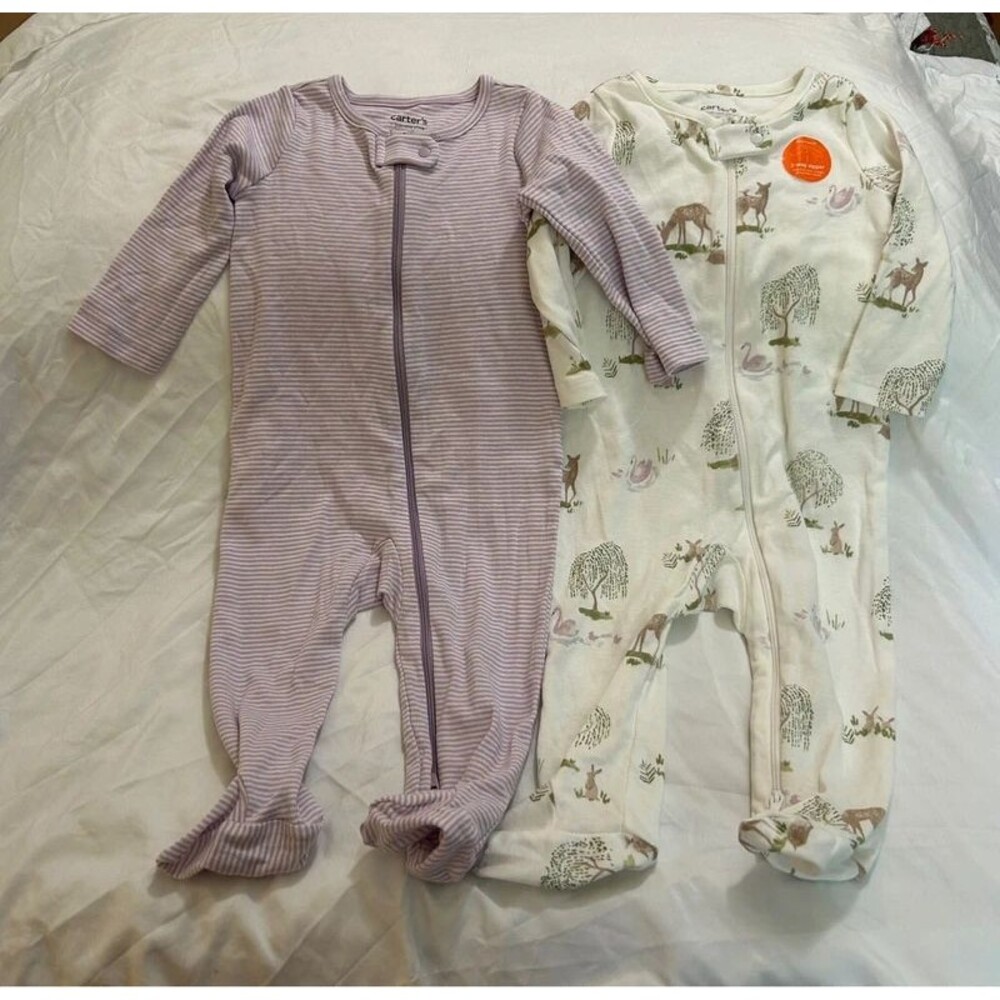 Baby 2-Pack Whale Striped 100% Cotton 2-Way Zip Sleep & Play Pajamas